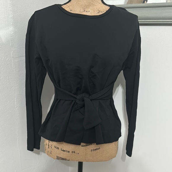 EXPRESS Black Long Sleeve Top with Waist Tie front - Picture 2 of 8